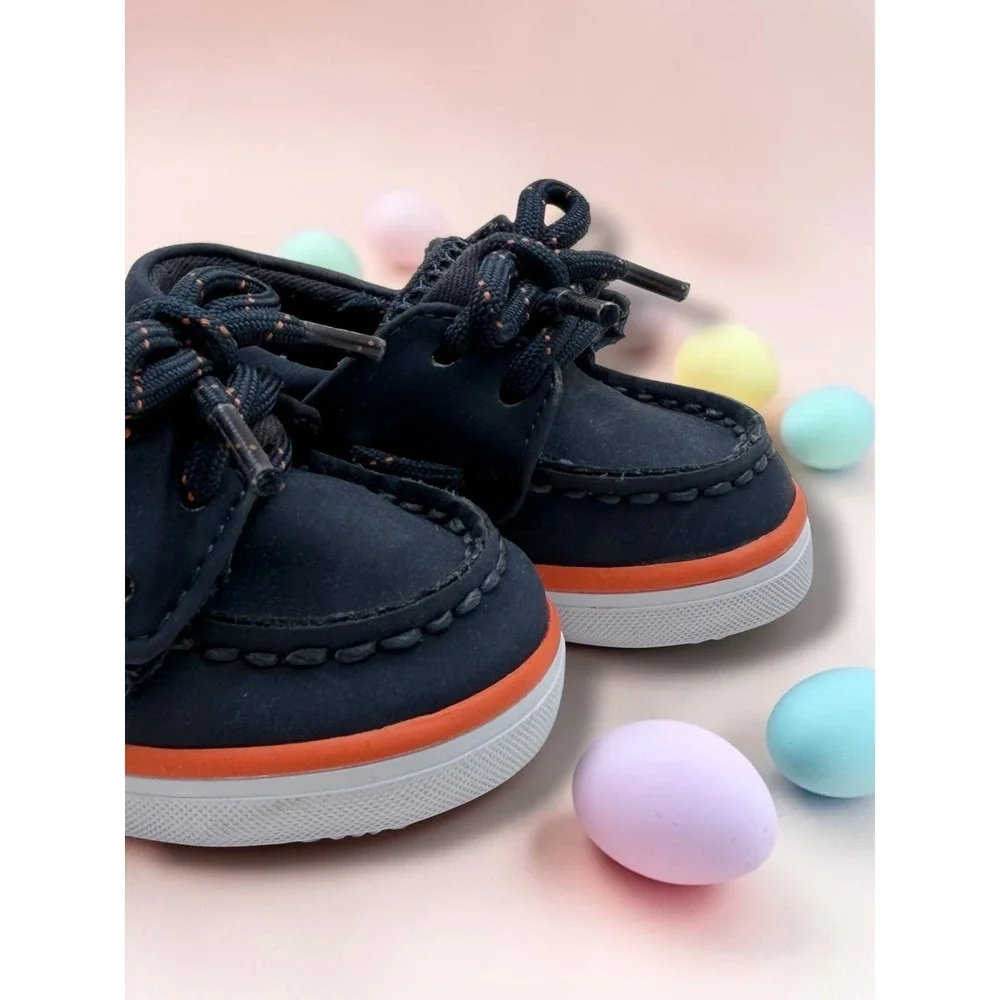 Sperry Top-Sider Toddler Navy Orange Mesh Boat Shoes Loafers Memory Foam